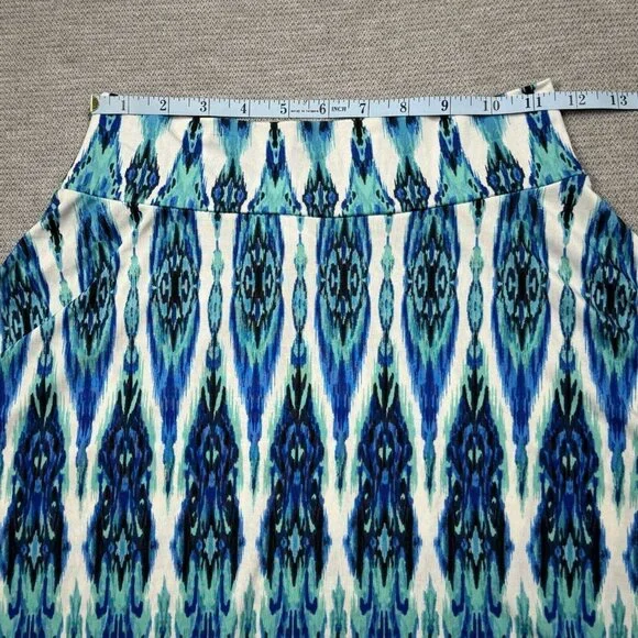 LuLaRoe A-Line Skirt Size 10 Multicolor Blue Geometric Pull On Knee Length Midi - Picture 12 of 12